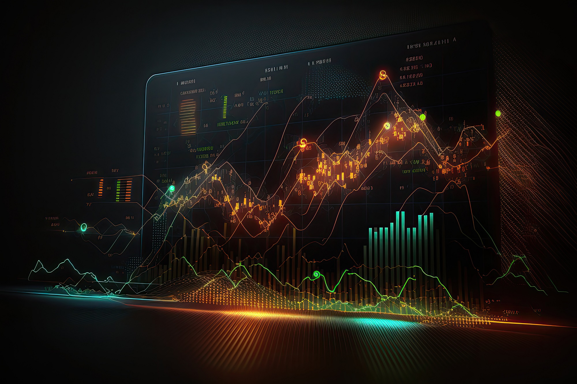A computer generated image depicting statistics and computer data